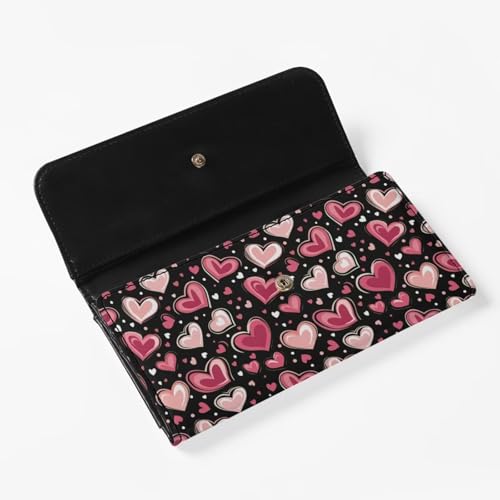 Image of AFPANQZ Love Heart Print Women's PU Leather Three Fold Wallet, Long Trifold Clutch Purse, Credit Card Money Organizer with ID Window