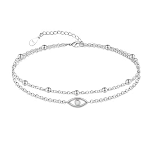 CHIC & ARTSY Womens Anklet 925 Sterling Silver Created Opal Layered Anklet Bracelet Dainty Beaded Chain Anklet Adjustable 11″ Best Friend Anklet for Women
