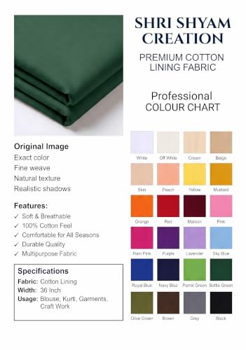 Image of Unstitched Cotton Astar /Lining /Cloth /Kapda Running into Meters for Suit,Sherwani,Kurti,Blouse /Choli,lehanga & Dress Materials(Available in 2,4,6 Meters Variation) (Dark Green, 2 Meter)
