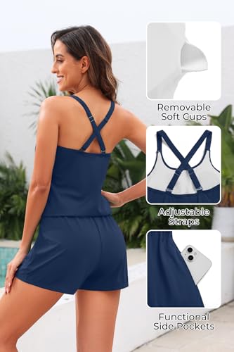 Image of Tempt Me Romper One Piece Swimsuits with Short - Women Boyleg with Pockets Bathing Suit Modest Swimwear