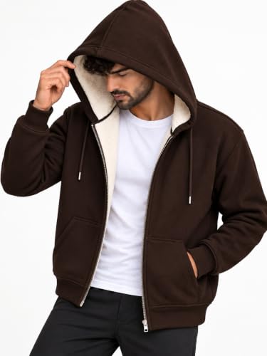 Buy BLACKSTEP Men's Sherpa-Lined Full-Zip Fleece Hoodie (Brown, M) - Image 6