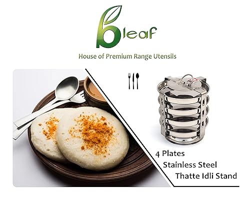 Image of BLeaf Stainless Steel-4 Plates Premium Thatte Idli Stand | Dhokla Maker (4 Plate, 4 Idli)