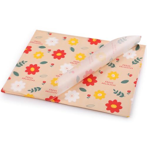 GeeRic Women's Day Waxed Deli Paper Sheets for Food 11 * 15 Inch, 100 Pcs Food Basket Liners for French Fries, 2026 Burgers, Dry Sandwich Wrap Paper Sheets Floral