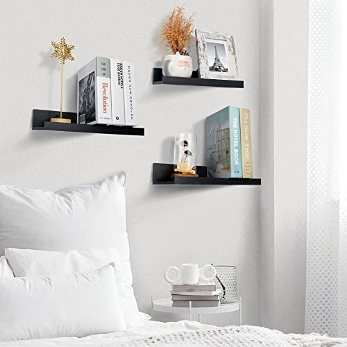 Upsimples Home Floating Shelves For Wall Décor Storage, Wall Shelves Set Of 5, Wall Mounted Wood Shelves For Bedroom, Living Room, Bathroom, Kitchen, Small Picture Ledge Farmhouse Shelves, Black #TOP6