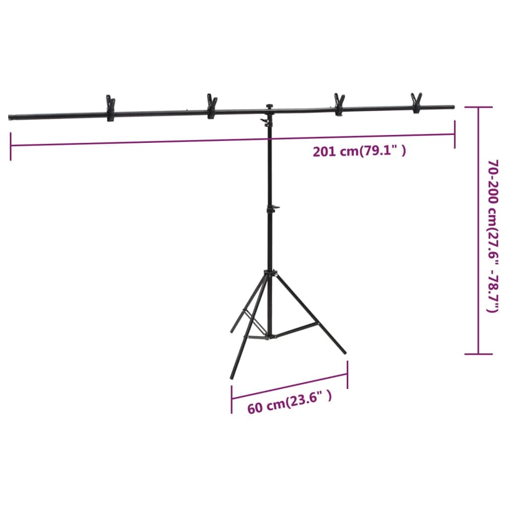 Mangloder - Supporto per sfondo a forma di T, nero, 201 x 60 x (70-200 cm), regolabile, per fotografia in studio, riprese video, foto di prodotti, ritratti, supporto flessibile per sfondo e facile