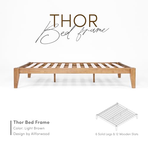 AllForWood Bed Frame - Solid Wood Platform Bed - Japanese Joinery Bed Frame - Wood Slat Support - No Box Spring Needed - Easy Assembly - Minimalist & Modern Style (Light Brown, Queen) - Thumbnail 6
