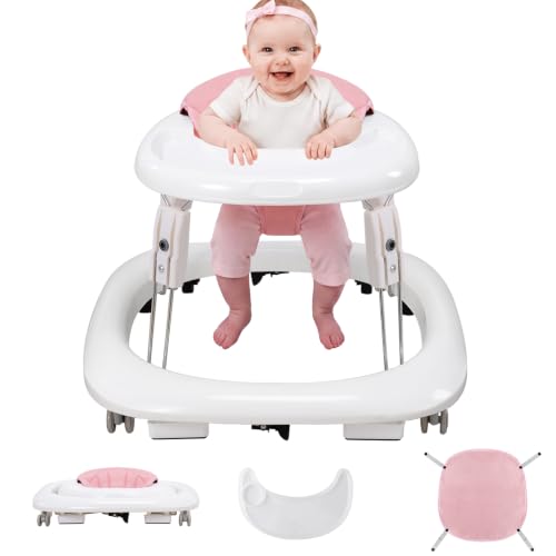 Baby Walker with Wheels, One-Touch Foldable Walker &amp; 7‑Level Height Adjust