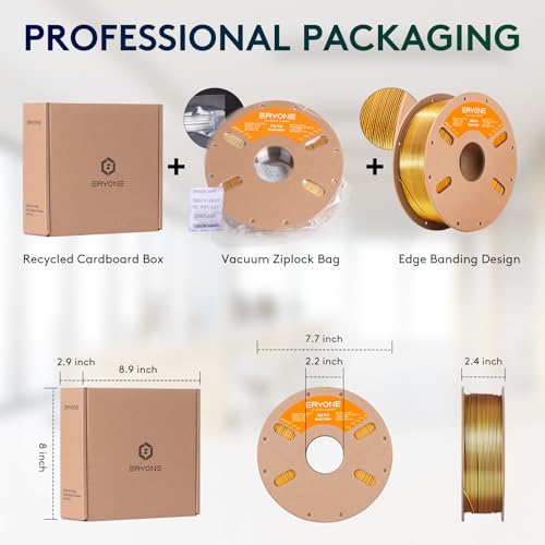 Image of ERYONE Silk Dual Color PLA Filament 3D Printer 1.75mm + /- 0.03mm, Bicolor Filament Two Tone PLA 1KG(2.2lbs) Cardboard Spool, Black Gold
