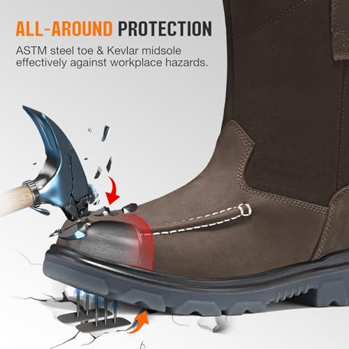 Image of NINGO Steel Toe Work Boots for Men, Waterproof Slip Resistant Work Boots for Men, Wide Toe Comfortable Mens Safety Work Shoes with Zero Drop, Oil Resistant for Construction, Industrial, Warehouse