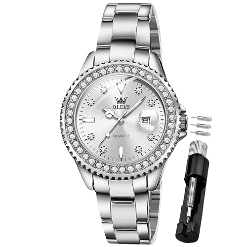 OLEVS Damenuhr Diamant Analoge Armbanduhr mit Kleines Gesicht Silber Edelstahlband wasserdichte Frauen Uhr Geschenk Sale Marken