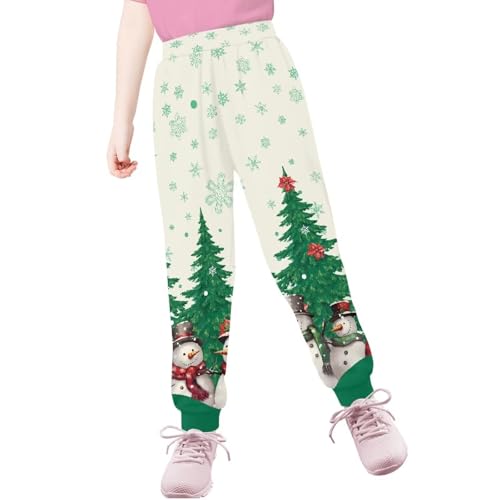 AmzPrint Snowflake Snowman Print Christmas Youth Sweatpants Boys Light Green Drawstring Joggers Pants Boys Sweatpants 12-143