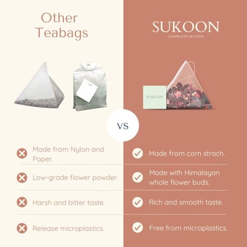Image of Sukoon, Hibiscus Tea Organic - 100 Tea Bags (2g each) - Sweet & Tart - Contains only Dried Hibiscus Flowers loose leaf - flor de jamaica organica natural, herbal tea in plastic free tea bags