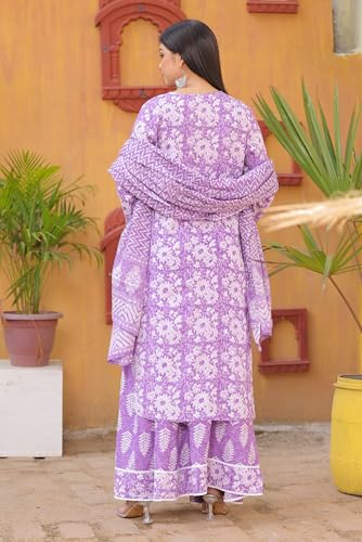 Image of PARTHVI Women's Printed Calf Length Straight Kurta & Skirt With Dupatta Set