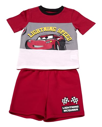 Image of Disney Pixar Cars Lenticular Lightning McQueen Toddler Outfit for Boys, 2 Piece T-Shirt & Fleece Shorts Set