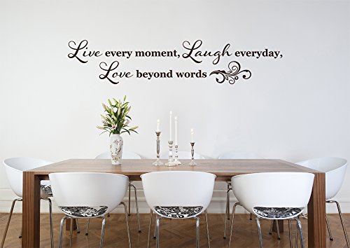 Live Every Moment, Laugh Everyday, Love Beyond Words Quote Vinyl Wall Art Decal Sticker, Removable Home Decor, White, 23" X 5" #TOP5