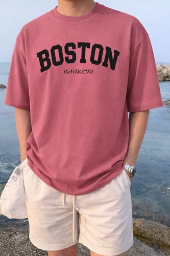 Image of BARKEYO Men's Half Sleeve Round Neck French Terry Graphic Print Oversized Tshirt for Man (Boston-ft) Pack of 2 (in, Alpha, XL, Regular, Red)