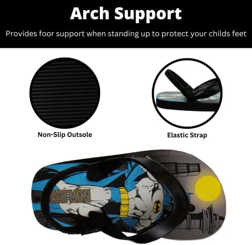 Josmo Boys Batman Flip Flops Sandals-Kids Water Shoes-Character Superhero Comics Outdoor Thong Back Strap Beach Slip On Pool Slides Swim Slippers Quick-Dry, Black, 11-12 Little | Image 2