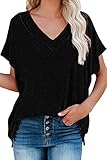 Damen Basic T-shirt: Kurzarm, V Ausschnitt, Casual Loose Fit. Freizeit T-Shirt kann solo oder als Unterziehshirt unter Blusen und Pullis getragen werden und kommt so das ganze Jahr zum Einsatz.