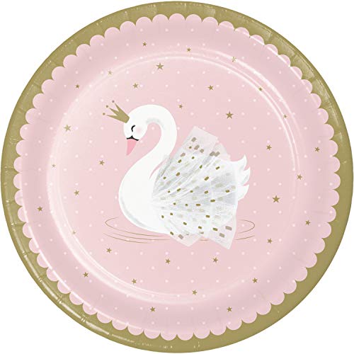 Creative Party PC343834 Lot de 8 assiettes en carton Motif princesse cygne Rose et doré