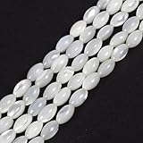 HAAMIIQII 6x9mm Natural Rice White Mother of Pearl Shell Beads Loose Gemstone Beads for Jewelry Making Strand 15 Inch (40-44pcs)
