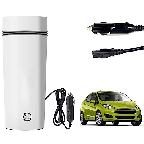 Image of Oshotto 12V Portable Electric Water Bottle for Hot Water Tea Coffee Kettle Mug Multipurpose Food Grade Fast Boil Auto Shut-off For Travel Camping, Road Trip Compatible with Ford Fiesta (350ml) - White