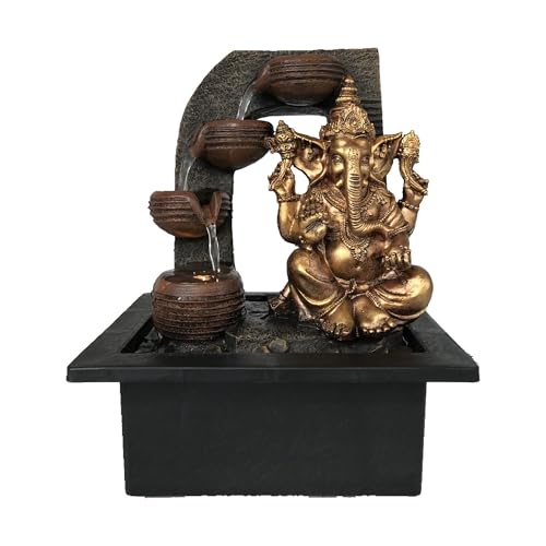 Ganesha with Water Cups Indoor Water Fountain with LED Light | Size 21*17.5*25 Cm | USB adaptor Included
