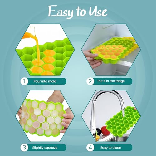 Image of Silicone Ice Cube Tray | Hexagon Shape Ice Mould | Flexible Easy Release Freezer Tray | Stackable Space Saving Design (Without Lid) (Pack of 1)