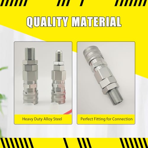 Image of 1 /2'' Flat Face Hydraulic Quick Connect Coupler Set for Skid Steer 440 440B 443 453, 16028 Heavy-Duty Carbon Steel Fittings with #8 JIC Bulkhead and Dust Cap-2pcs