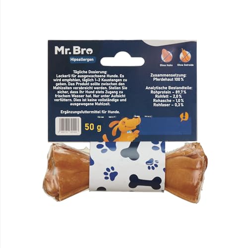 MR. BRO Kauknochen Hipoallergen 12 cm 100% Pferdehaut Monoprotein Für Hunde Mit Allergien Zahnpflege Getreidefrei Natürlich Ideal Für Hunde Mit Empfindlichem Magen