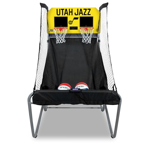 Pop-A-Shot - Home Dual Shot with Utah Jazz NBA Graphics l Sensor Scoring l 16 Game Modes l 7 Balls l Foldable Storage l for All NBA Fans