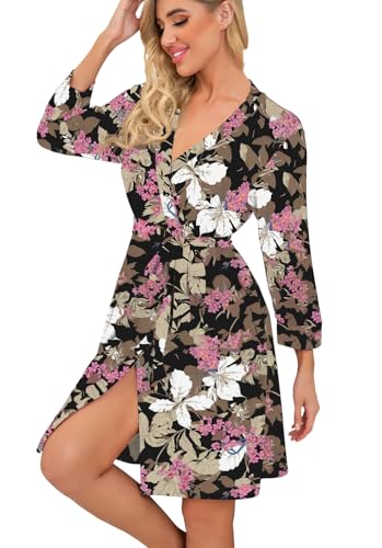 Image of PrinStory Womens Robe Lightweight Short Knit Bathrobe Soft Ladies Sleepwear with Pockets