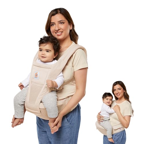 Image of Ergobaby Alta Hip Seat Baby Carrier for Babies & Toddlers 4-48 Months (12-45 lbs) - 3-Position Convertible Ergonomic Baby Carrier with Storage Pocket, Sun Hood, Hip-Healthy Positioning - Natural Beige