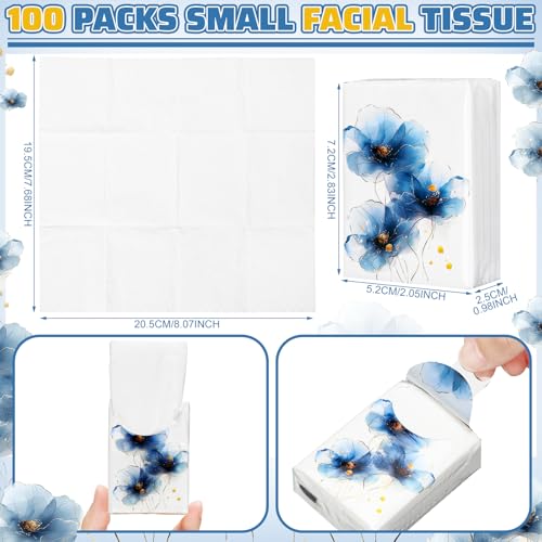 Image of Therwen 100 Pack Pocket Tissues Travel Bulk 1000 Sheet, Elegant