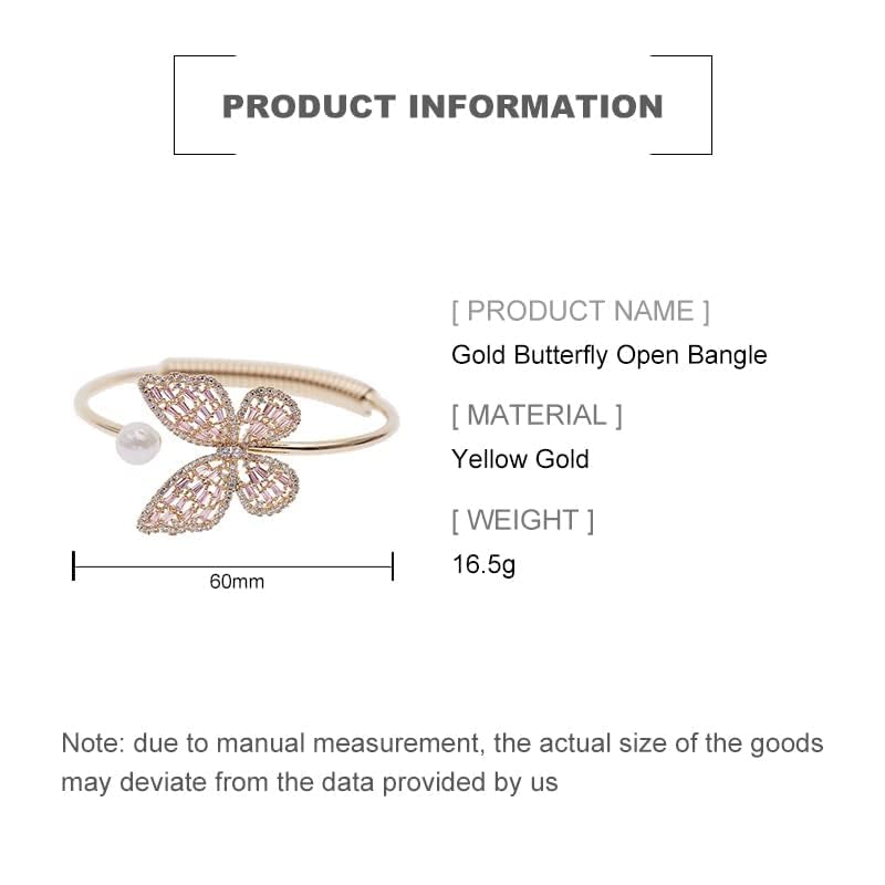 14K Gold Moissanite Butterfly Open Bangle for Women,Adjustable Freshwater Cultured Pearl Charm Bangle Bracelet,Gift for Mom,Girlfriend,Wife2