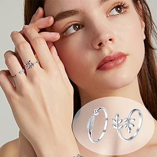 KALVICA 12 Stücke Offene Ringe Set für Damen Mädchen Frauen Fingerringe Set Knot Wellen Unendlichkeits Feder Silber Ringe Zehenring Verstellbar