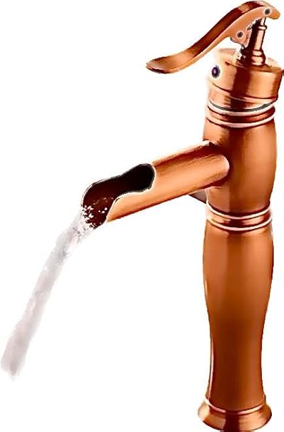 Marcoware Brass Handpump Design Antique Bathroom Wash Basin Single Lever Basin Mixer Tap with Hot & Cold Connection Hoses (Rose Gold)