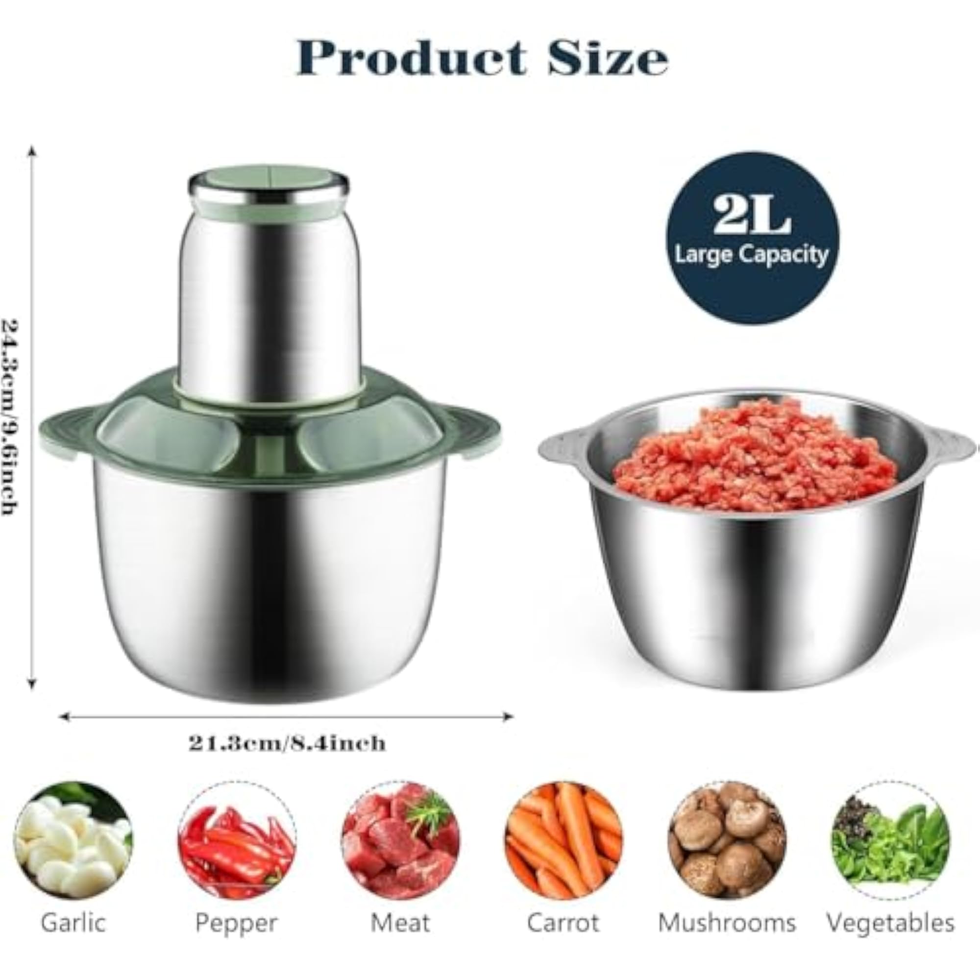 Electric Food Processor & Chopper with Stainless Steel Bowl