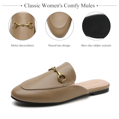 Image of Minorsu Buckle Mules for Women Flats Loafers Shoes for Work Office Business