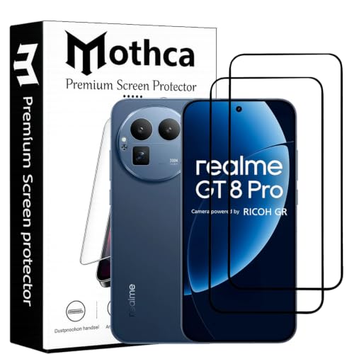 Image of Mothca Advance Military-Grade Tempered Glass Screen Protector Compatible for Realme GT 8 Pro 5G with Edge-to-Edge Coverage - Case Friendly, Anti-Scratch & Bubble-Free Installation Kit (Pack of 2)