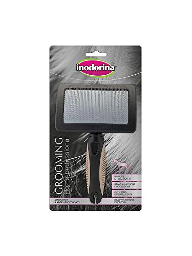 Inodorina Cardatore per Gatti e Cani (Taglia L) – Spazzola Arrotondata per toelettatura con Fili in Acciaio Inox – Ideale per Pelo Lungo e Medio – Elimina Il Pelo in eccesso e Lucida Il Manto