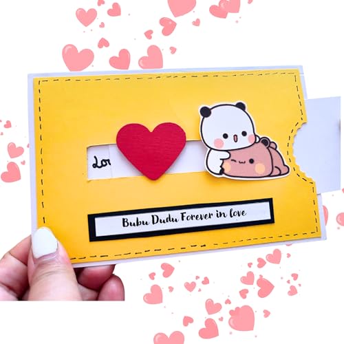 Image of Crafte Forever Bubu dudu slider greeting card with envelope for Birthday /Anniversary, 4x6 size, 300gsm, blank inside