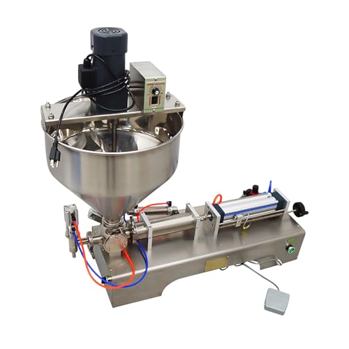 BEILOCKERY Pneumatic Paste Filling Machine with Vertical Mixing Hopper One Nozzle Piston Filler for Emulsion Creams Shampoo Toothpaste 50-500ml 110V