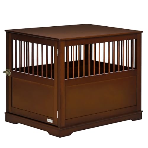 PawHut Hundekäfig, Haustierkäfig, Hundehütte für mittelgroße Hunde, Hundebox Indoor, Tierkäfig mit abschließbarer Tür, Braun, 80,5 x 59,5 x 67,5 cm