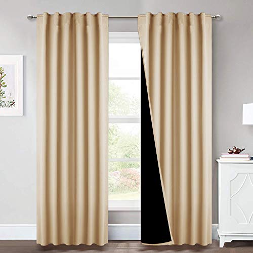 NICETOWN Living Room Completely Shaded Draperies, Privacy Noise Reducing Drapes for Laundry, Black Lined Insulated Window Treatment Curtains for Patio