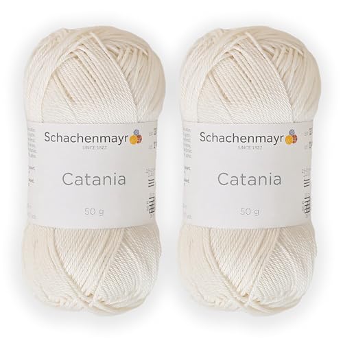 2 Skein/Pack Schachenmayr (SMC) Catania Originals Yarn, Each Ball 1.76 Oz (50gr) / 136 Yards (125 m), 100% Mercerized Cotton for Knitting and Crochet Yarn, Sport Weight, 105 - Natural