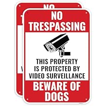 2PC Beware of Dog No Trespassing Sign, 14 x 10 Inches - Aluminum - Video Surveillance Dog Aggressive Warning Signs For Fence Property