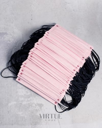 Image of VIRTUE CODE Pink Support Face Masks - Soft 3 Ply Comfort Colorful Disposable Face Mask 50 Pack. Adults Mens and Womens Disposable