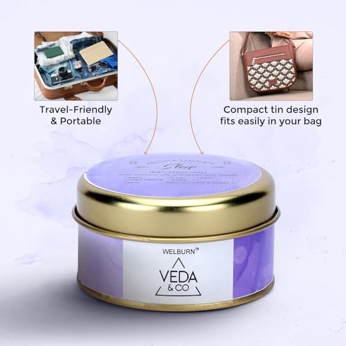 Image of Welburn Veda&Co Scented Wax Candle (85gm, 15 Hr Burn Time) | Aromatherapy Travel Tin Candle | Soy Wax | Induces Sleep & Relaxation | Stress Relief Candle for Bedroom, Meditation & Home Decor