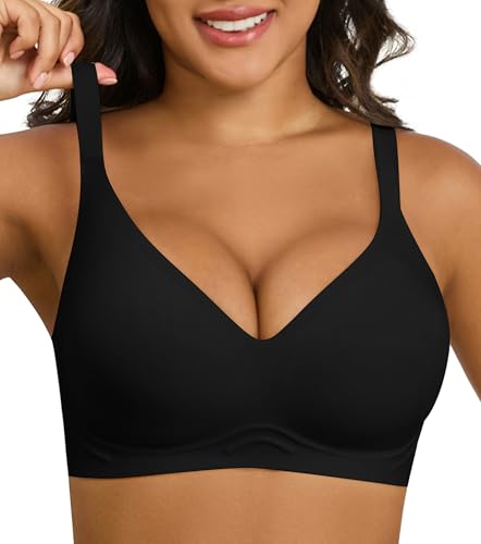 Xcutting Womens Full Coverage Bras No Underwire Wireless Seamless Push Up Comfort Sports Bra for Women Large Bust, Black-XXLarge