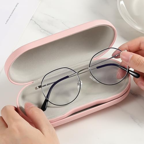 Image of MoKo Double Eyeglass Case, Contact Lens Case with Mirror Tweezers Remover, 2 in 1 Double Sided Portable Contact Lens Box Holder Container Soak Storage Kit Sunglasses Pouch for Men & Women, Pink